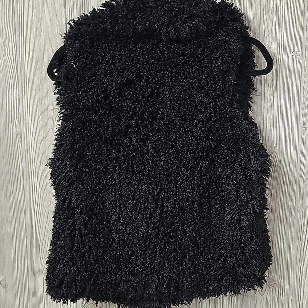 Betsey Johnson Black Faux Fur Vest Animal Print Lining Womens Size Small NWT